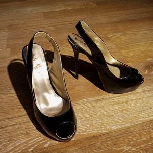 Only maker black peep toe sling back stilettos size 8
